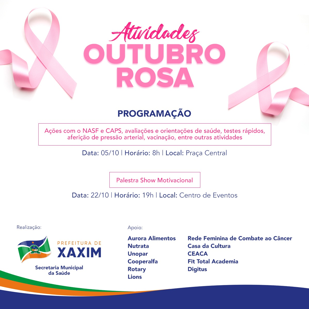 Photo of Governo de Xaxim promove ações durante o “Outubro Rosa