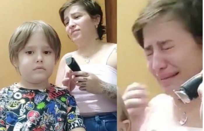 Photo of Vídeo de mãe chorando ao raspar o cabelo de filho com leucemia viraliza na internet